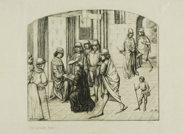 The Printer Valère Maxime being Presented to King Louis XI, 1860, Charles Meryon (French,