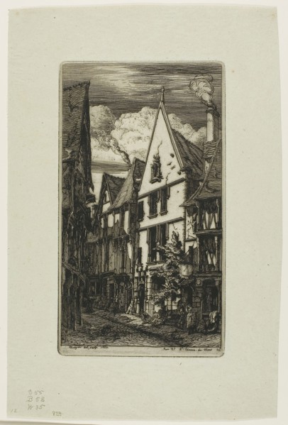 Rue des Toiles, Bourges, 1853, Charles Meryon, French, 1821-1868, France, Etching and drypoint on