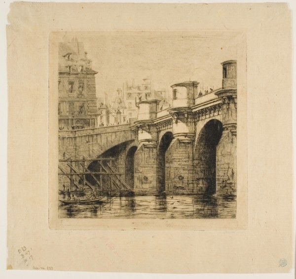 Pont-Neuf, Paris, 1853, Charles Meryon, French, 1821-1868, France, Etching on tan laid chine, 183 ×