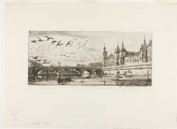 Pont-au-Change, Paris, 1854, Charles Meryon, French, 1821-1868, France, Etching on ivory chine,