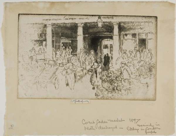 Covent Garden, 1887, Joseph Pennell, American, 1857-1926, United States, Etching on ivory laid