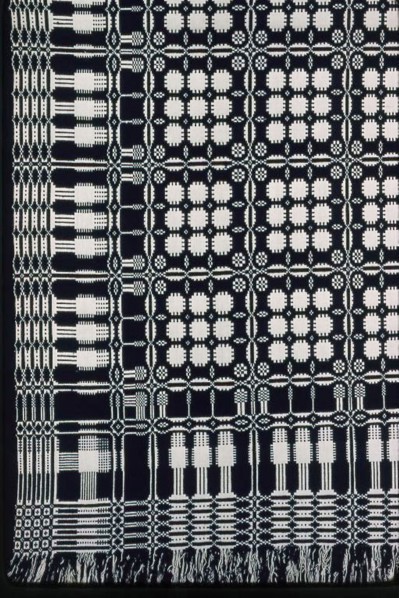 Coverlet, 1825/35, United States, Cotton and wool, plain weave double cloth, woven on loom with