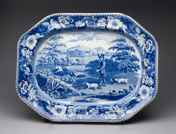 Platter, Mid 19th century, England, Staffordshire, Staffordshire, Earthenware with blue