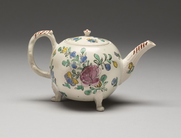 Teapot, 1750/65, England, Staffordshire, Staffordshire, Salt-glazed stoneware with polychrome