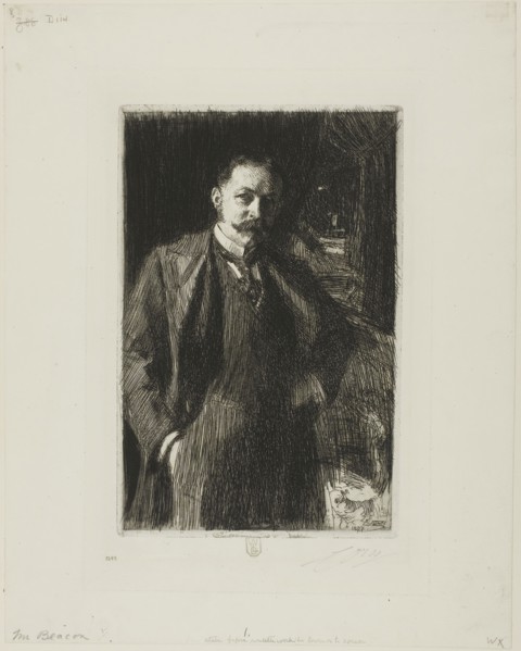 E. R. Bacon, 1897, Anders Zorn, Swedish, 1860-1920, Sweden, Etching on ivory laid paper, 230 x 149