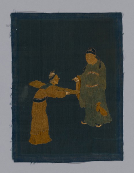 Panel piece, Qing dynasty (1644–1911), 1800/50, China, Satin, with couched cord, 25.8 × 19.3 cm (10