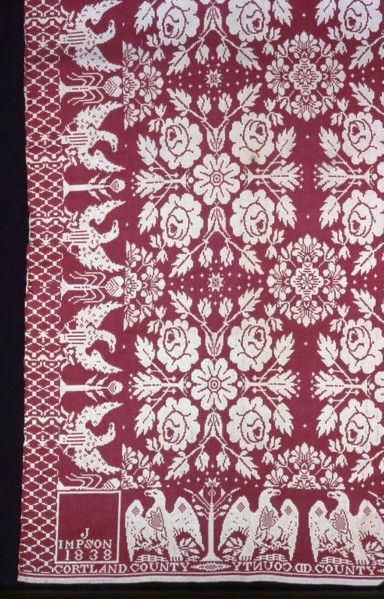 Coverlet, 1838, Jacob Impson (American, c. 1802, 1869), United States, New York, Cortland County,