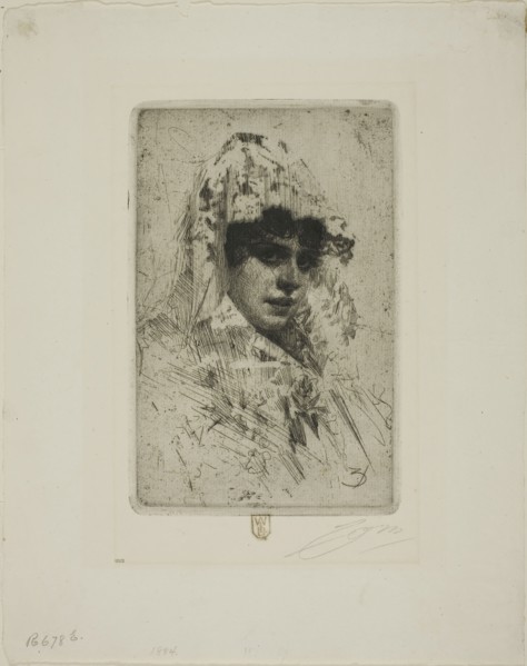 Spanish Woman, 1884, Anders Zorn, Swedish, 1860-1920, Sweden, Etching on off-white laid paper, 174