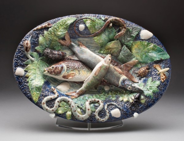 Oval Dish, Mid 19th century, France, Paris, In style of Bernard Palissy, Paris, Tin-glazed