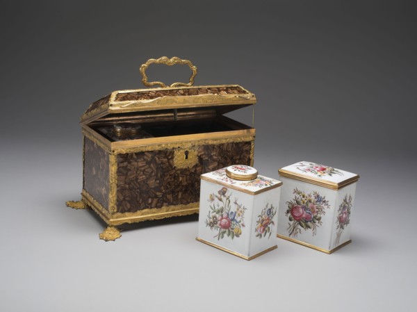 Casket Containing a Sugar Box and two Tea Caddies, c. 1760, England, Birmingham, Birmingham, Glass,