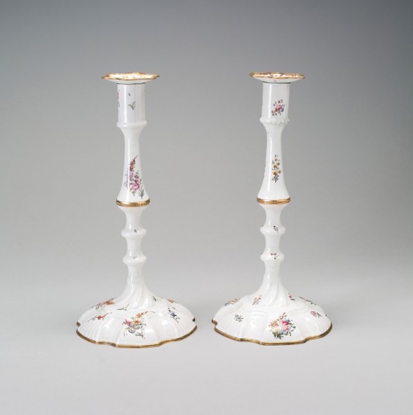 Pair of Candlesticks, Last quarter 18th century, Bilston, England, Copper, enameled and gilded, H.