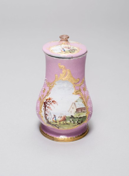 Mustard Pot and Cover, c. 1770, Bilston, England, Copper, polychrome enamel, and gilding, H. 10.8