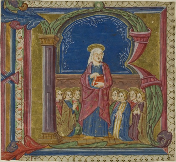 The Virgin Adored by Saints in a Historiated Initial R from an Antiphonary, 15th century, Italian