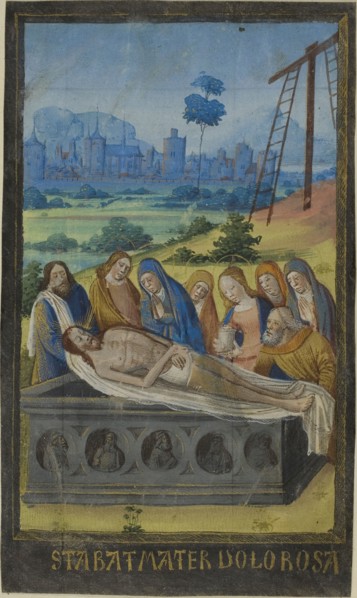 The Entombment (Stabat Mater Prayer), from a Book of Hours, c. 1480, circle of Jean Colombe, French