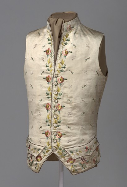 Waistcoat, 1775/1800, France, Silk, satin weave, embroidered with silk threads, embroidered fabric