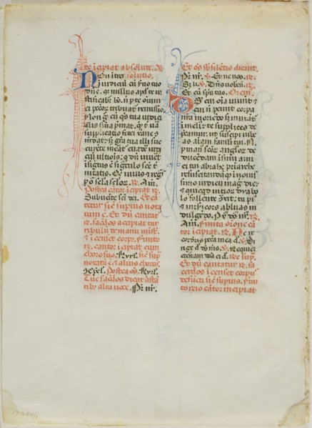 Illuminated Manuscript Leaf, c. 1450, Italian, Italy, Manuscript cutting with round gothic