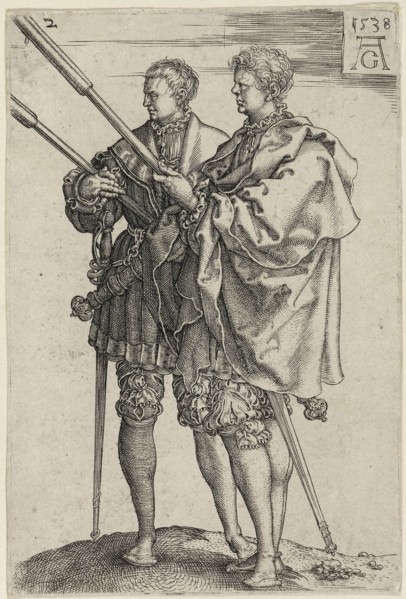 Two Torch-Bearers, plate two from The Large Wedding-Dancers, 1538, Heinrich Aldegrever, German,