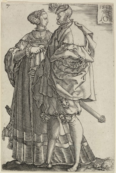 Dancing Couple, plate seven from The Large Wedding-Dancers, 1538, Heinrich Aldegrever, German,