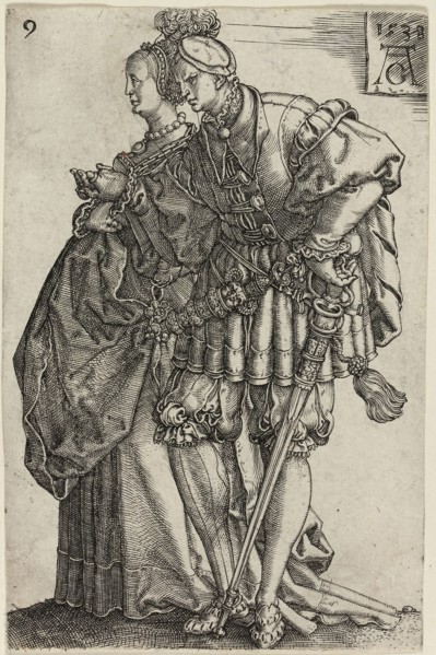 Dancing Couple, plate nine from The Large Wedding-Dancers, 1538, Heinrich Aldegrever, German,