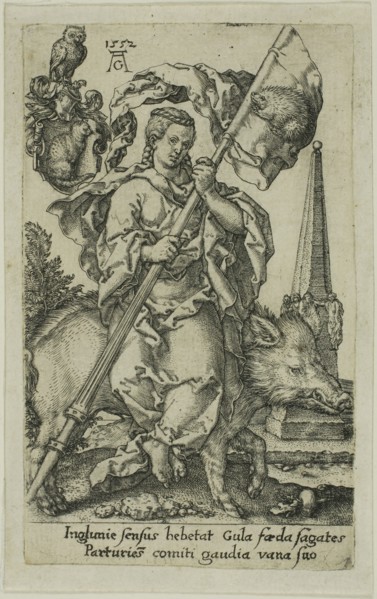 Gluttony, from the Vices, 1552, Heinrich Aldegrever, German, 1502-c.1560, Germany, Engraving in