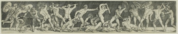 Battle of Eighteen Nude Men, c. 1520, Barthel Beham, German, 1502-1540, Germany, Engraving in black