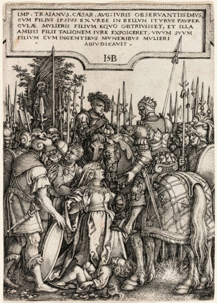 Trajan’s Justice, 1537, Sebald Beham, German, 1500-1550, Germany, Engraving in black on ivory laid