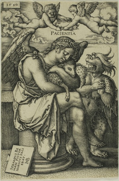 Patience, 1540, Sebald Beham, German, 1500-1550, Germany, Engraving in black on ivory laid paper,