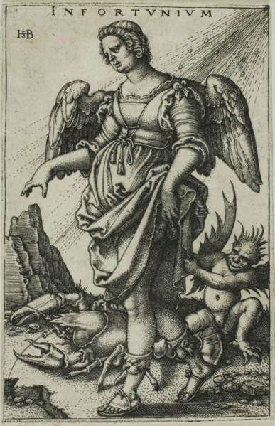 Misfortune, c. 1541, Sebald Beham, German, 1500-1550, Germany, Engraving in black on ivory laid