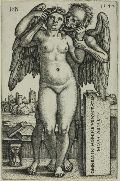 Death and the Maiden, 1547, Sebald Beham, German, 1500-1550, Germany, Engraving in black on ivory