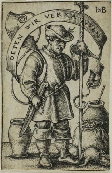 The Market Peasant, c. 1542, Sebald Beham, German, 1500-1550, Germany, Engraving in black on ivory