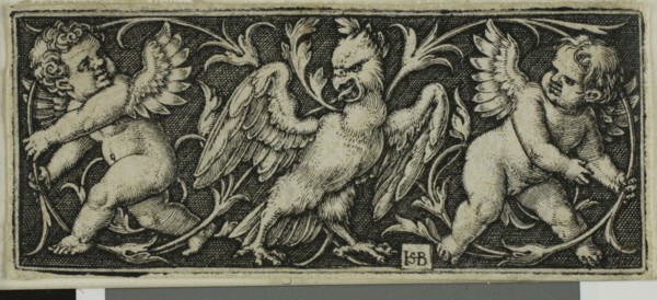 Ornament with an Eagle and Two Genii, from Four Vignettes, c. 1544, Sebald Beham, German,