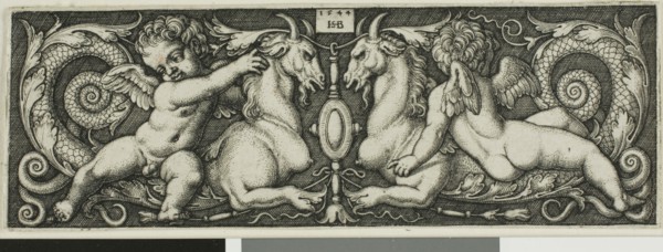 Ornament with Two Genii Riding Chimerical Beasts, 1544, Sebald Beham, German, 1500-1550, Germany,