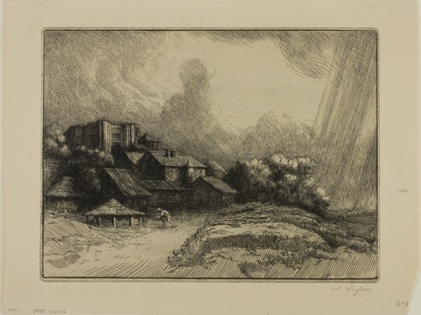 The Abbey Farm, c. 1893, Alphonse Legros, French, 1837-1911, France, Etching and drypoint on buff