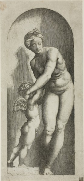 Venus and Cupid, 1510/12, Marcantonio Raimondi, Italian, c. 1480-1534, Italy, Engraving printed in