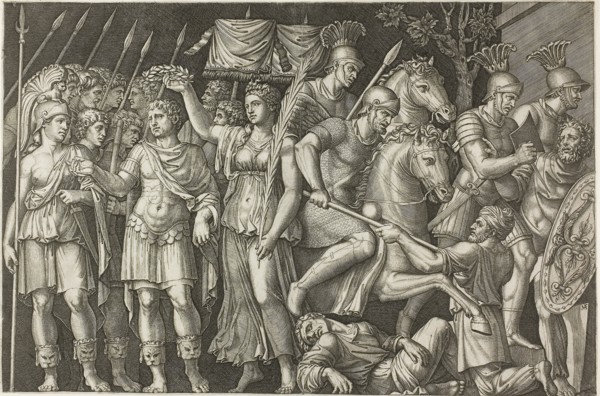 Trajan Crowned by Victory, 1520/25, Marcantonio Raimondi, Italian, c. 1480-1534, Italy, Engraving