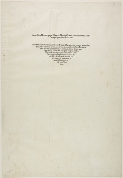 Colophon, from the Large Passion, 1511, Albrecht Dürer, German, 1471-1528, Germany, Letterpress in