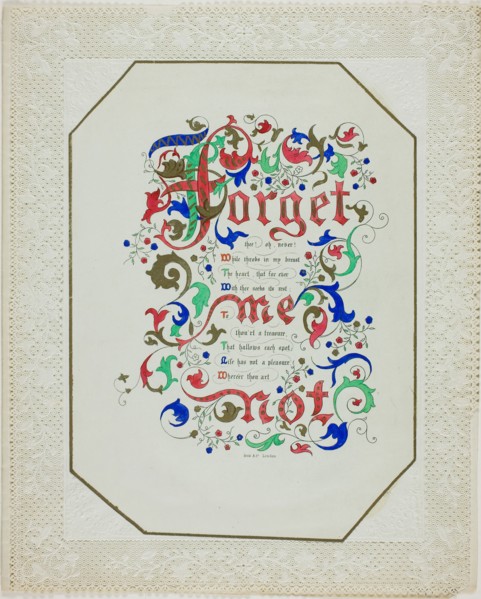 Forget Me Not (valentine), n.d., Unknown Artist, English, 19th century, England, Lithograph with