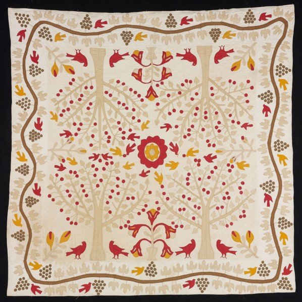 Bedcover (Cherry Trees and Robins Bride’s Quilt), 1820/50, United States, Appliquéd quilt, dyed and