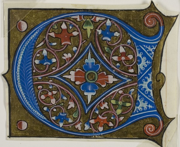 Decorated Initial D with Leaves and Two Balls from a Choir Book, 15th century, French, France,