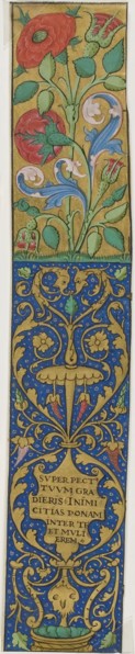 Illuminated Border with Flora and Grotesques from a Manuscript, 15th or early 16th century, French,