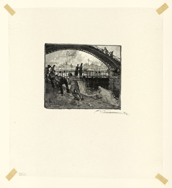 Lock of the Canal Saint-Martin, plate six from Le Long de la Seine et des Boulevards, 1890,