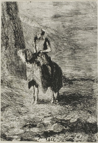 Horseman Waiting, 1866, Odilon Redon, French, 1840-1916, France, Etching on ivory wove paper, cut