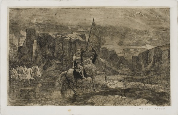 Standard Bearer, 1868, Odilon Redon, French, 1840-1916, France, Etching and drypoint, heightened