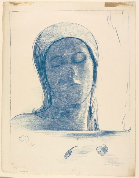 Yeux clos, 1890, Odilon Redon, French, 1840-1916, France, Lithograph in blue on ivory wove paper,