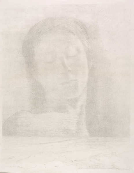 Yeux clos, 1890, Odilon Redon, French, 1840-1916, France, Lithograph in gray-green on ivory wove