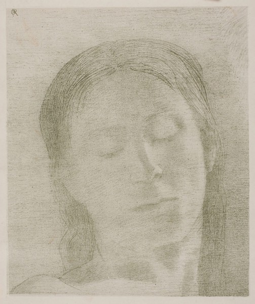 Closed Eyes, 1890, Odilon Redon, French, 1840-1916, France, Lithograph in green on ivory wove