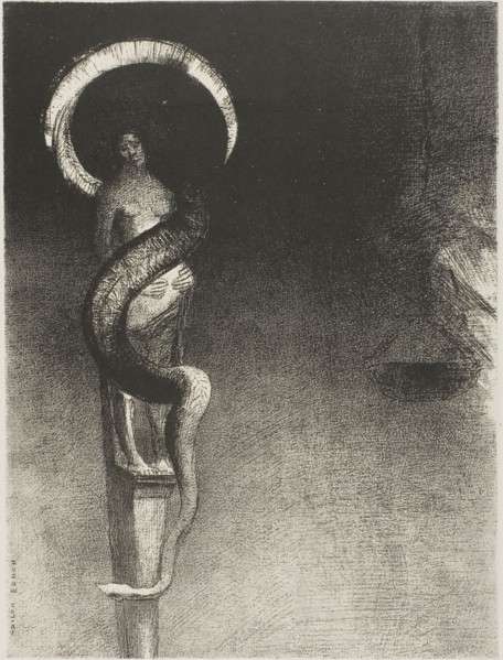 Serpent-Halo, 1890, Odilon Redon, French, 1840-1916, France, Lithograph in black on ivory China