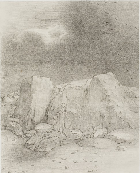 And He Discerns an Arid, Knoll-Covered Plain, plate 7 of 24, 1896, Odilon Redon, French, 1840-1916,