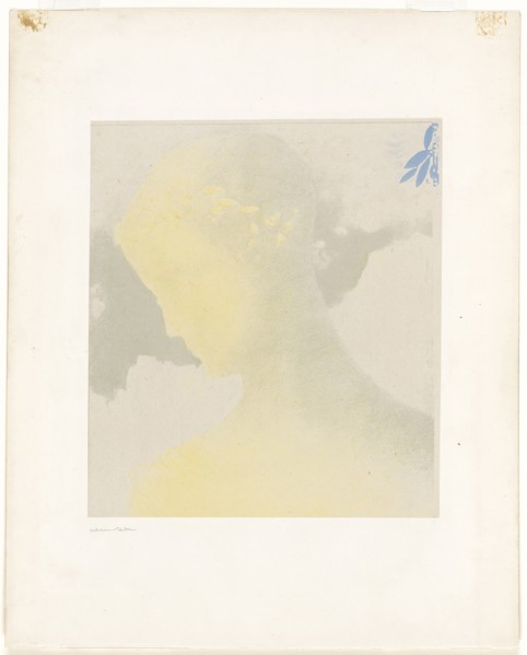 Beatrice, 1897, Odilon Redon, French, 1840-1916, France, Lithograph in yellow, blue, and green on