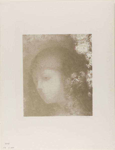Child’s Head With Flowers, 1897, Odilon Redon, French, 1840-1916, France, Lithograph in brown on